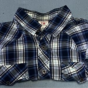 True Religion Navy and White Plaid Button Down Shirt